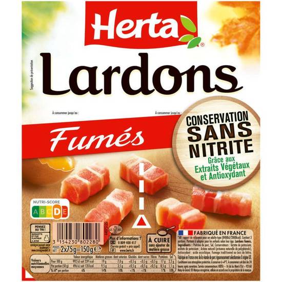 Herta Lardons Fumés sans nitrite 2 x 75g.