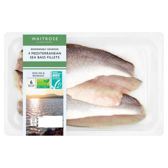 Waitrose & Partners Mediterranean Defrosted Sea Bass Fillets (4 pack)
