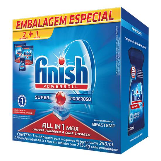 Finish kit 2 detergentes lava louças powerball 13 tabs + secante 250 ml (3 itens)