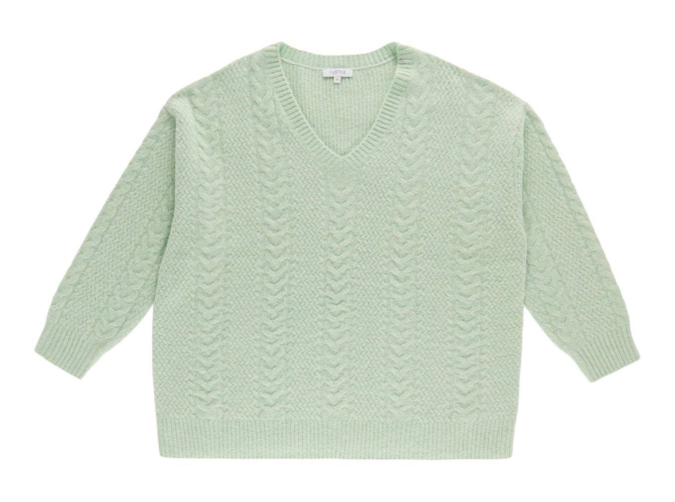 Chandail câblé à encolure en V taille Plus mySTYLE pour femmes (2X, Mousse aquatique) / mySTYLE Women's Plus Cable V-Neck Sweater (2X, Aqua Foam)
