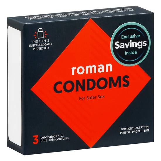 Roman Lubricated Latex Ultra-Thin Condoms (3 ct)