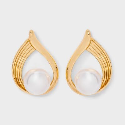 A New Day Elegant Pearl Drop Earrings, 0.99x0.67 in, Gold