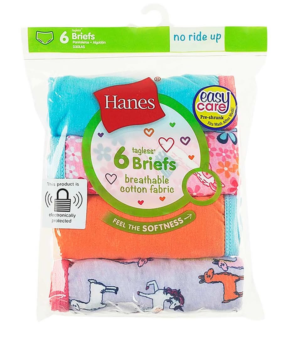 Hanes Girls Tagless Brief Underwears, Size 8, Assorted (6 ct)
