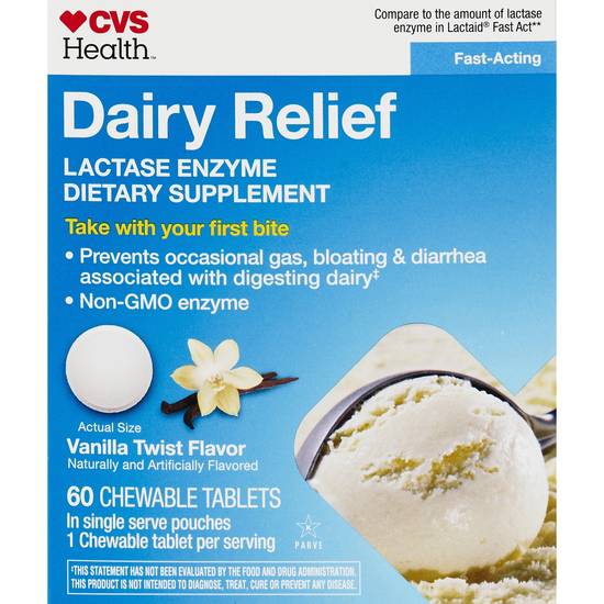 CVS Health Fast Acting Dairy Relief Chewable Tablets Vanilla Twist, 60CT