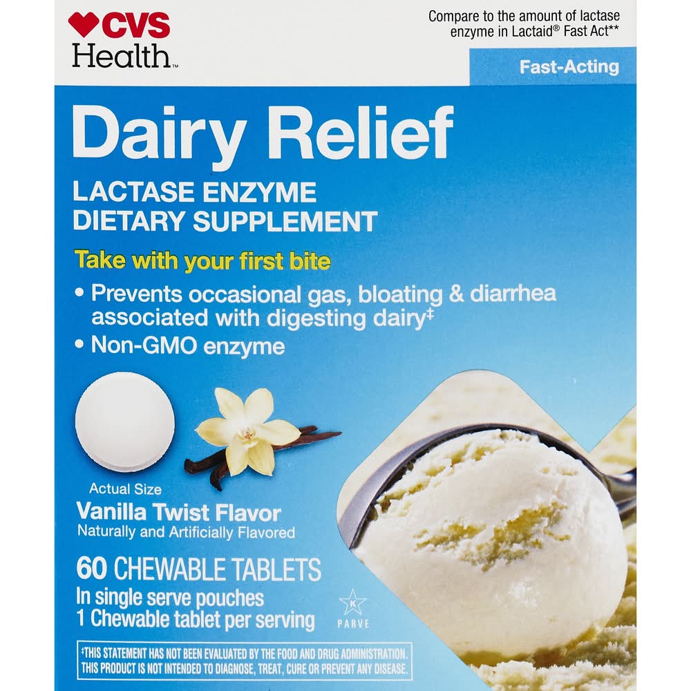 CVS Health Dairy Relief Vanilla Twist Flavor Chewable Tablets