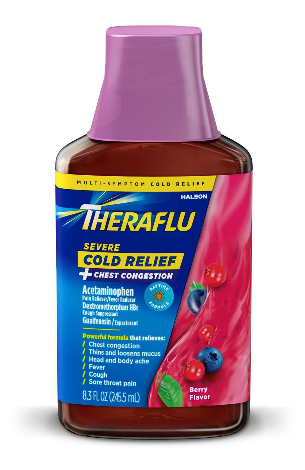 Theraflu Sever Cold Relief + Chest Congestion Day Syrup, Berry (8.3 fl oz)
