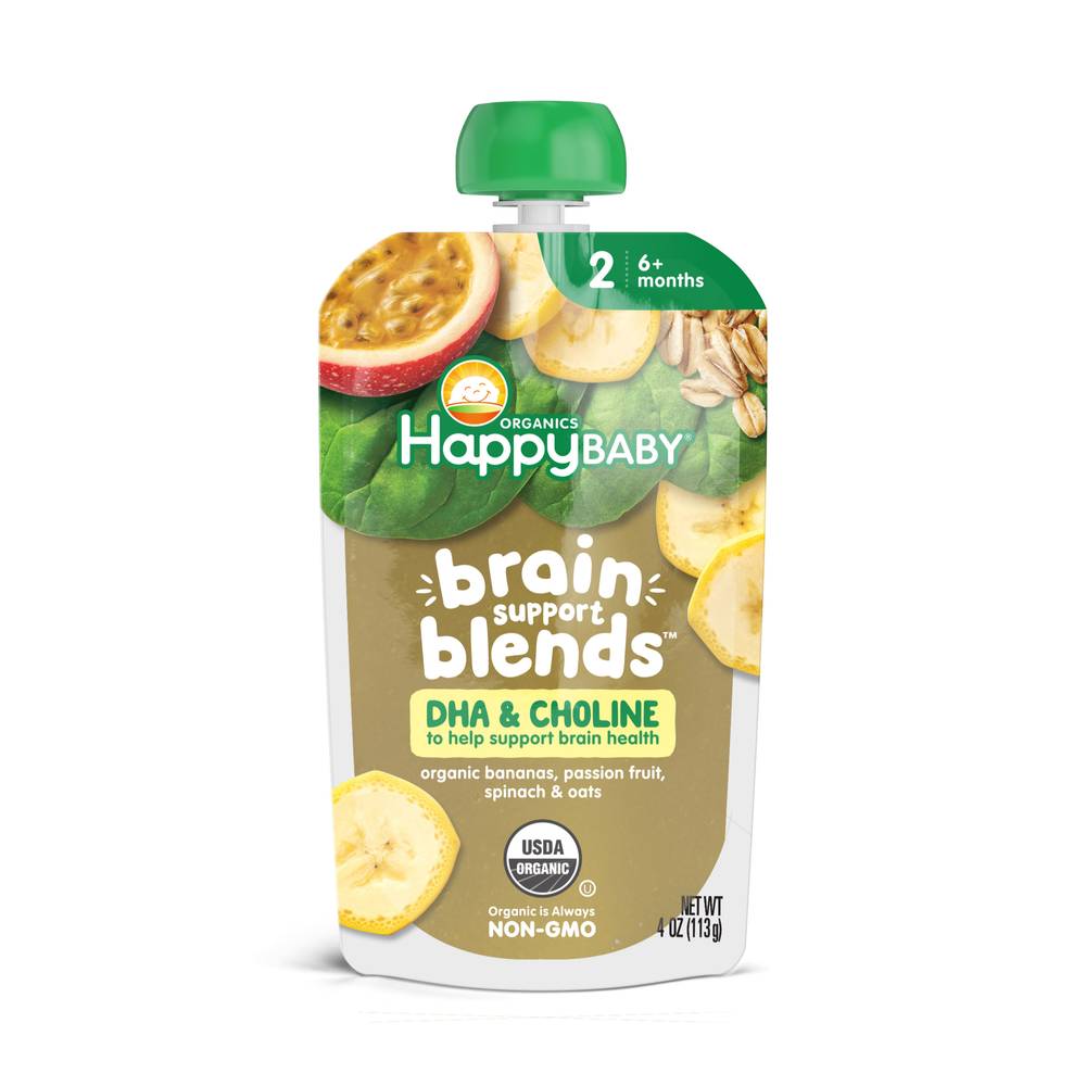 Happy Baby Organics Brain Support Blends 6+ m Bananas Spinach Passion Fruit & Oats Baby Food (4 oz)