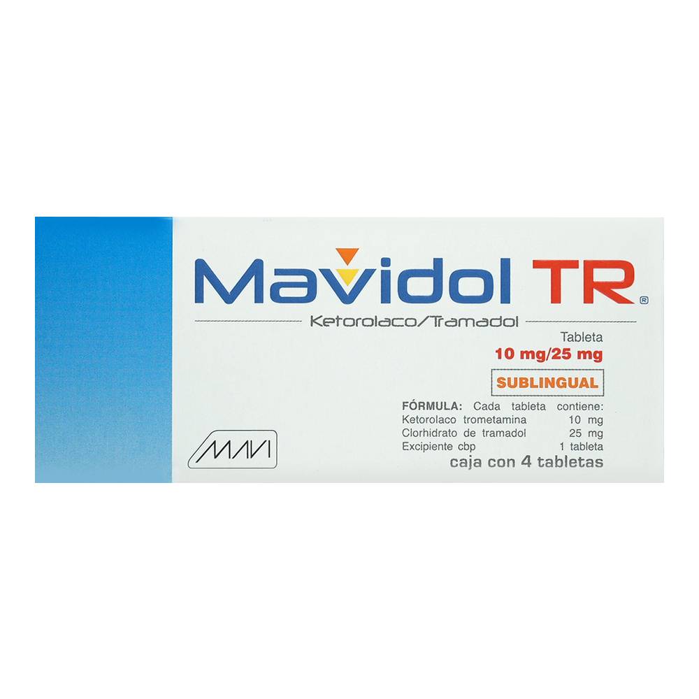 Mavidol tr ketorolaco/tramadol tabletas 10 mg/25 mg (4 piezas)