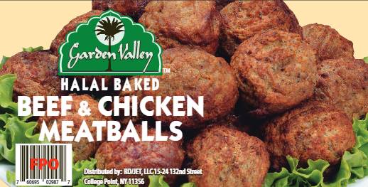 Frozen Garden Valley - Halal 1oz Meatballs, Fully Cooked - 10 lb Box (Case of 1)