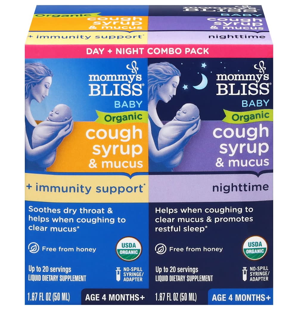 Mommy's Bliss Day + Night Organic Cough Syrup Combo pack, 4+ Months (3.34 fl oz, 2 ct)