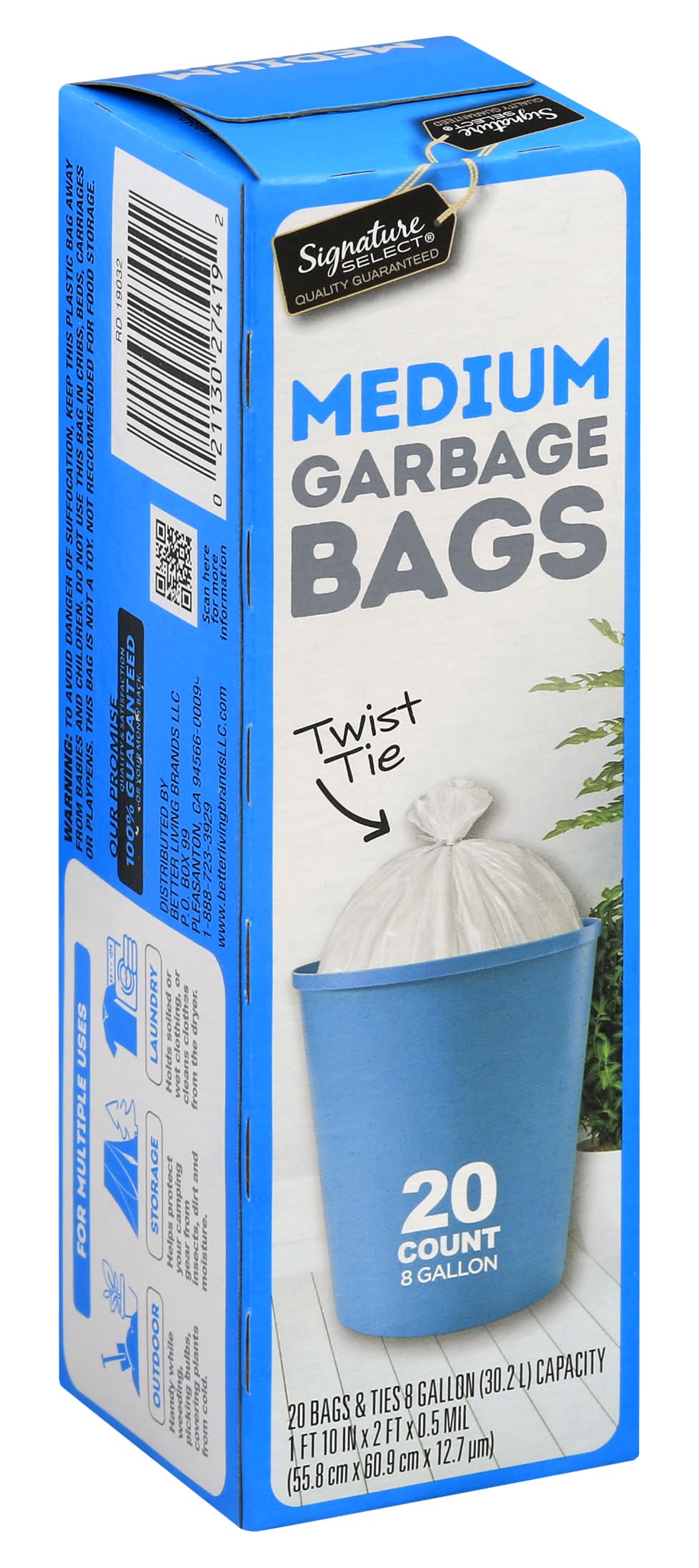 Signature Select Medium 8 Gallon Garbage Bags With Twist Tie