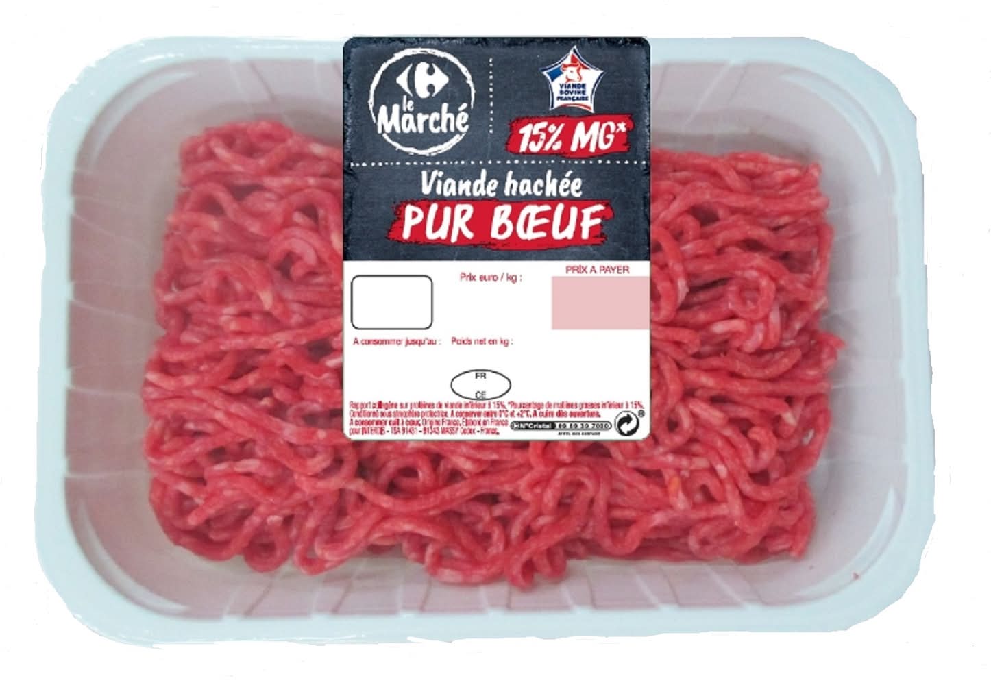Carrefour Le Marché - Viande hachée pur bœuf 15% mg (350g)