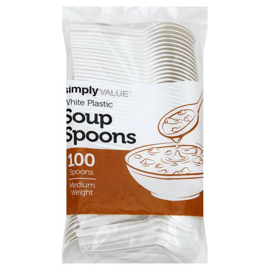 Simply Value Medium Weight White Plastic Soup Spoons (100 ct)