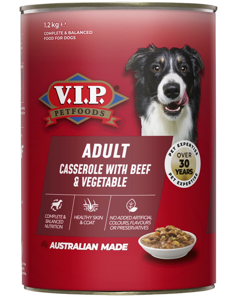 VIP 6 x 1.2kg Adult Wet Dog Food - Casserole with Beef and Vegetables