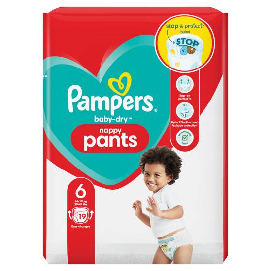 Pampers size 6, Baby-Dry Nappy Pants (19 pack)