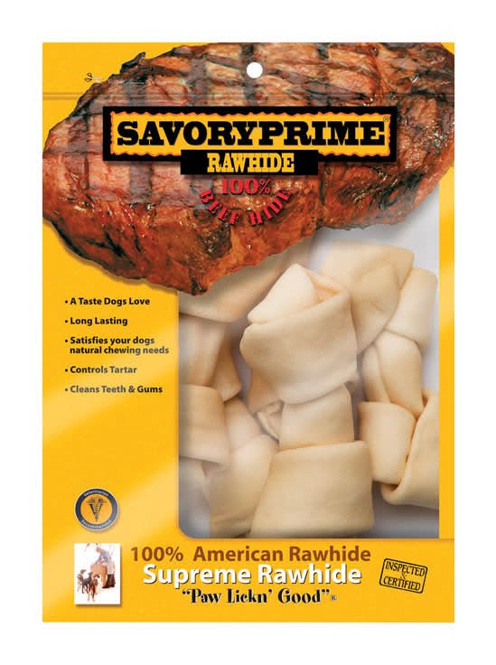 Savory Prime American Supreme Medium Adult Knotted Bone Beef Rawhide 6-7 In. L 6 Pk