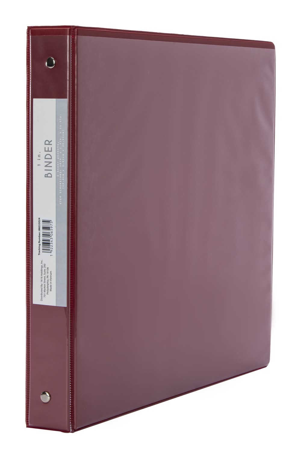 Vinyl 3-Ring Binder, 1-Inch Dark Red