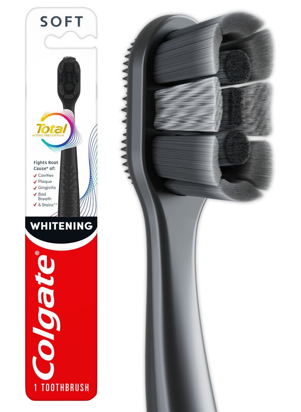 Colgate Soft Total Active Prevention Whitening Toothbrush, Black