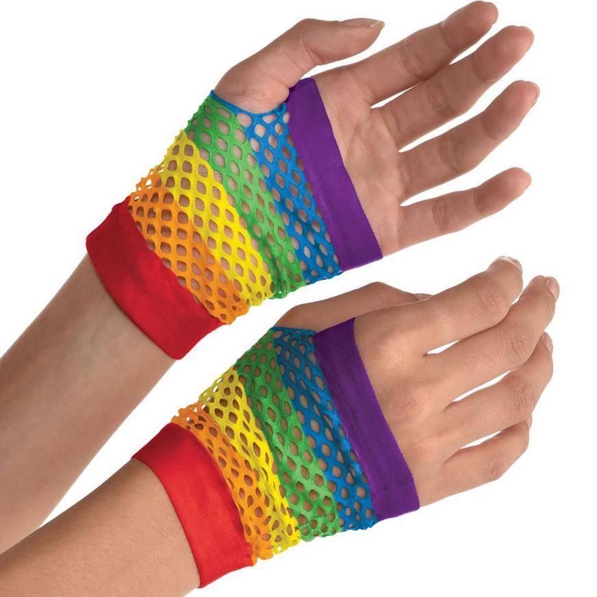 Party City Rainbow Fishnet Fingerless Gloves (female/assorted)