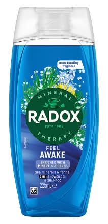 Radox Sea Minerals & Fennel, Mineral Therapy Feel Awake 2-in-1 Shower Gel & Shampoo (225ml)