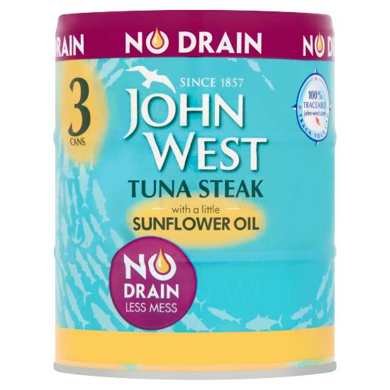 John West No Drain Tuna Steak With a Little Sunflower Oil 3 X 110g