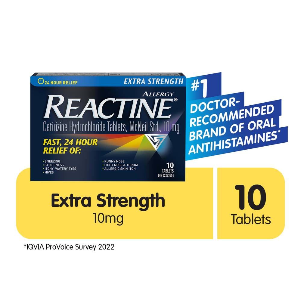 Reactine Extra Strength 10 mg Cetirizine Hydrochloride Tablets (10 ct)