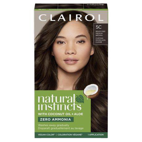 Clairol Natural Instincts Demi-Permanent Hair Color, Vegan Hair Dye, Made With Coconut Oil and Aloe Vera, 5C Brass Free Medium Brown