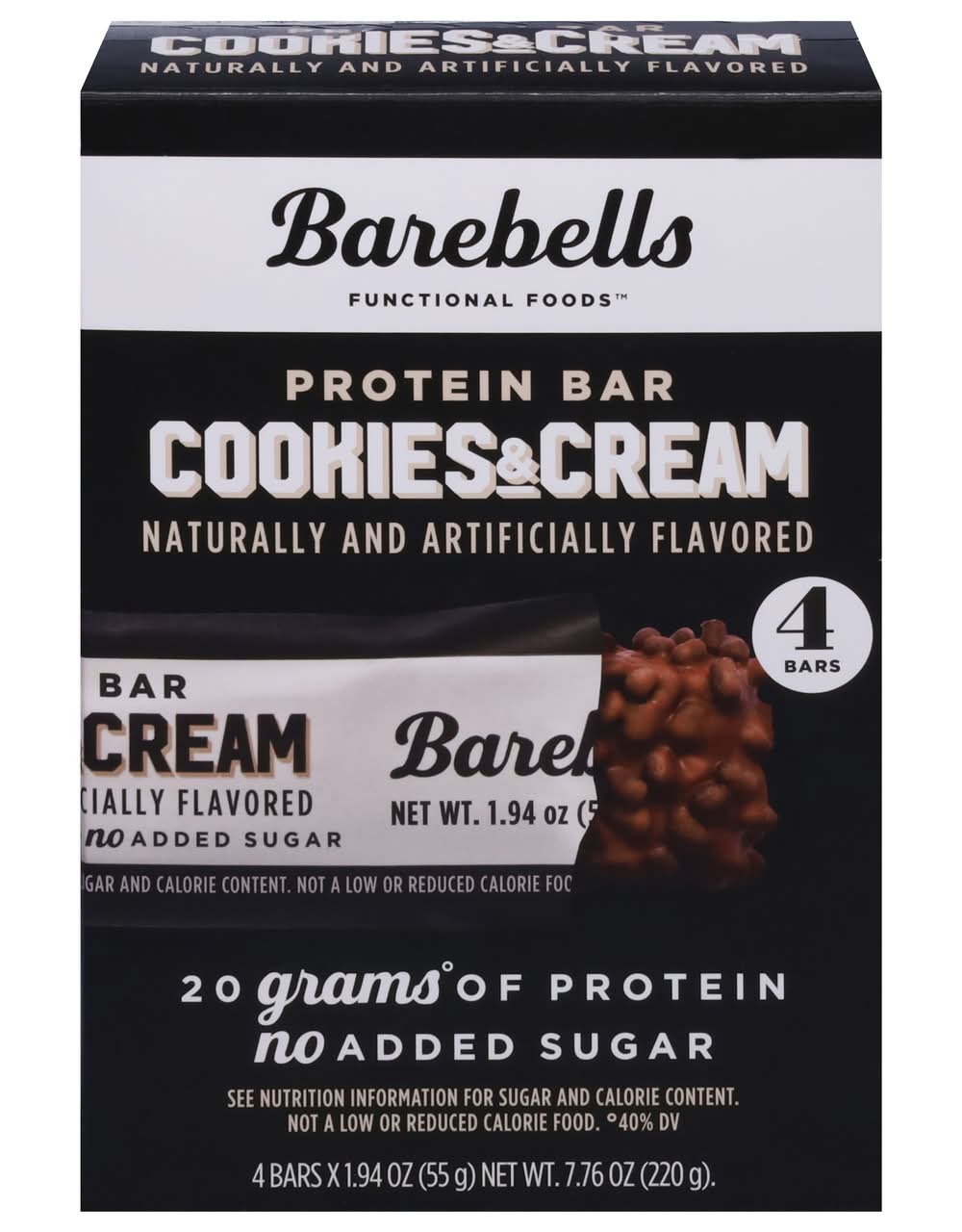 Barebells Functional Foods Protein Bars, Cookies & Cream (4 x 1.94 oz)