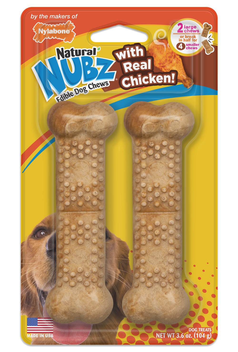 Nylabone Natural Nubz Dog Treats With Real Chicken Large Chews (3.6 oz)