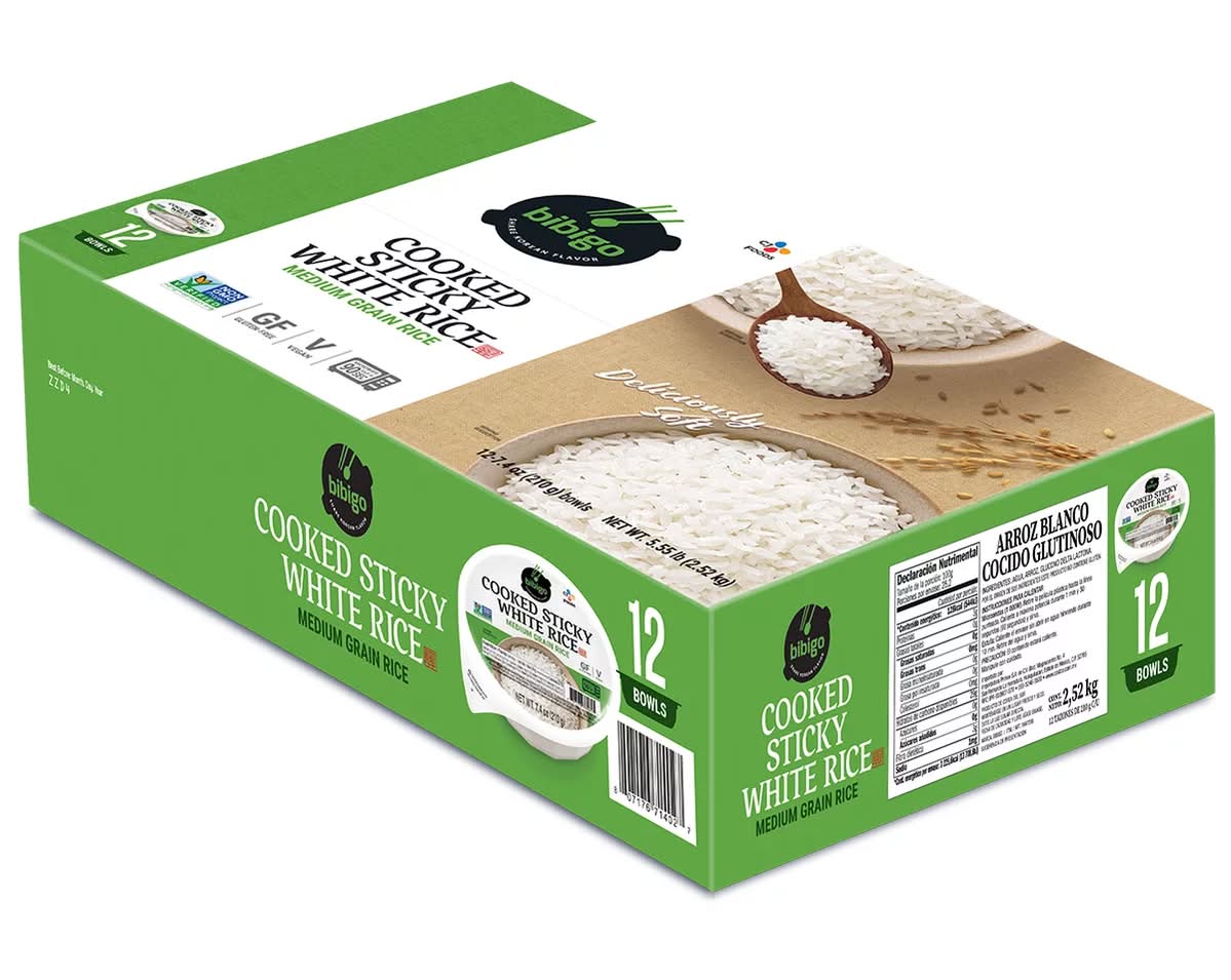 bibigo · Arroz blanco cocido glutinoso grano medio (12 x 210 g)