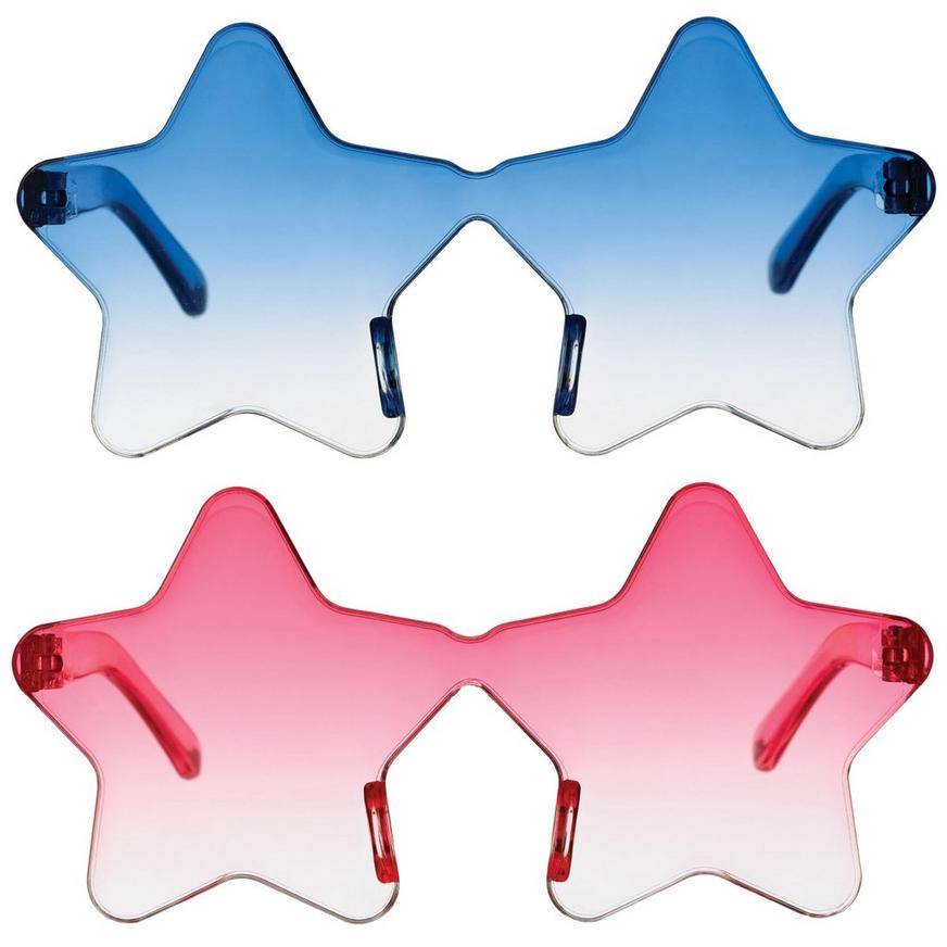 Translucent Red Blue Patriotic Star Glasses, 2pc