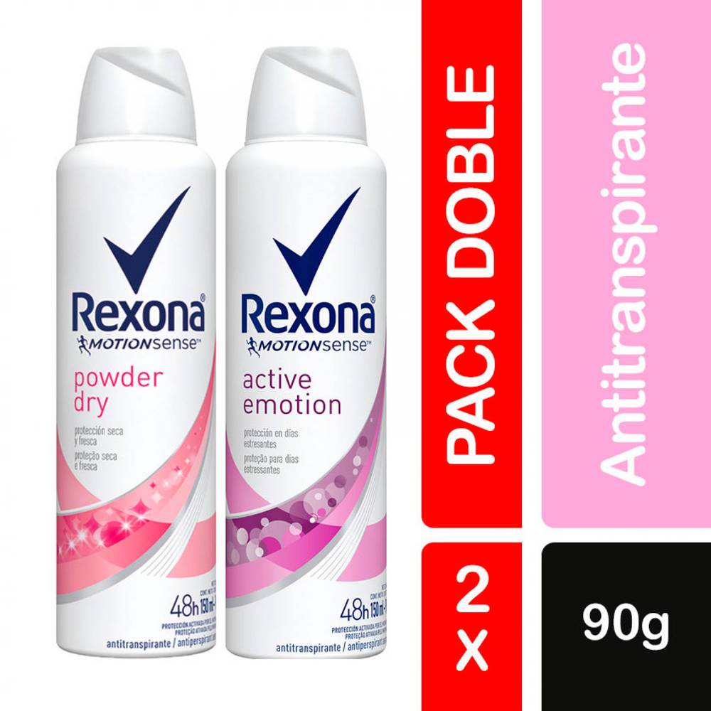 Rexona desodorante aerosol powder dry y active (2unid)