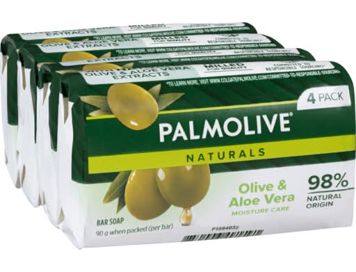 Palmolive Naturals Bar Soap, 4 Pack X 90g, Moisture Care With Natural Olive & Aloe Vera 4 x 90g