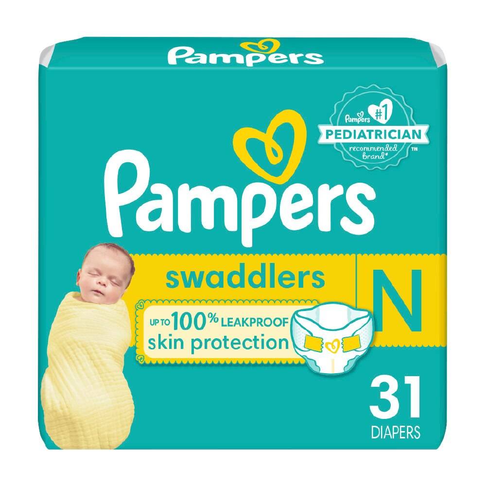 Pampers Swaddlers Diapers, Size N, 31 Ct