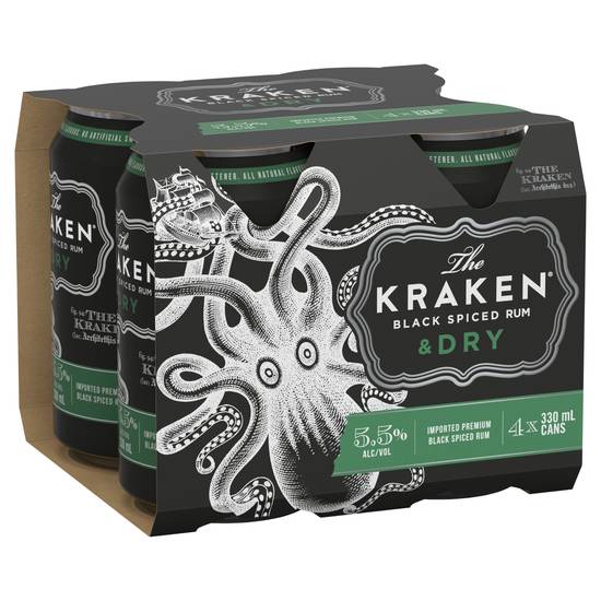 The Kraken Spiced Rum & Dry Can 330mL X 4 pack
