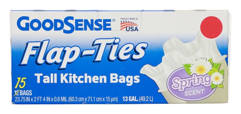 GoodSense Flap Ties Tall Kitchen Bags 13 Gal, Spring, White (15 ct)