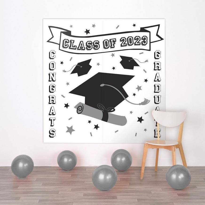 White Class of 2023 Graduation Plastic Scene Setter, 5.4ft x 5.4ft