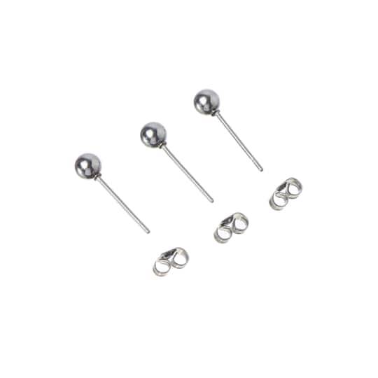 4Mm Stainless Steel Ball Earring Posts, 10Ct. By Bead Landing