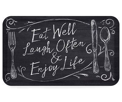 "Eat Well" Black & White Chalk Print Soft Step Kitchen Mat, (18" x 30")