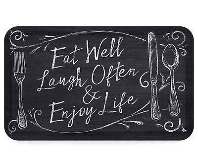 Real Living "Eat Well" Black & White Chalk Print Soft Step Kitchen Mat, 18in x 30in, Gray