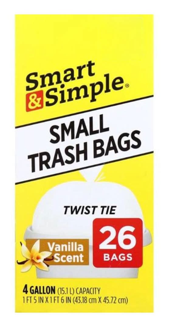 Smart & Simple Vanilla Scent Small Trash Bags 4 Gallon 26 Ct