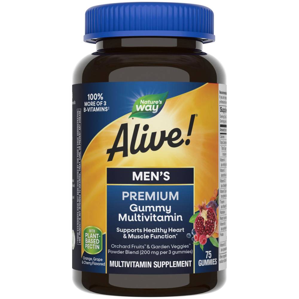 Nature's Way Alive Men's Gummy Multivitamin Supplement, Orange-Grape-Cherry (75 ct)