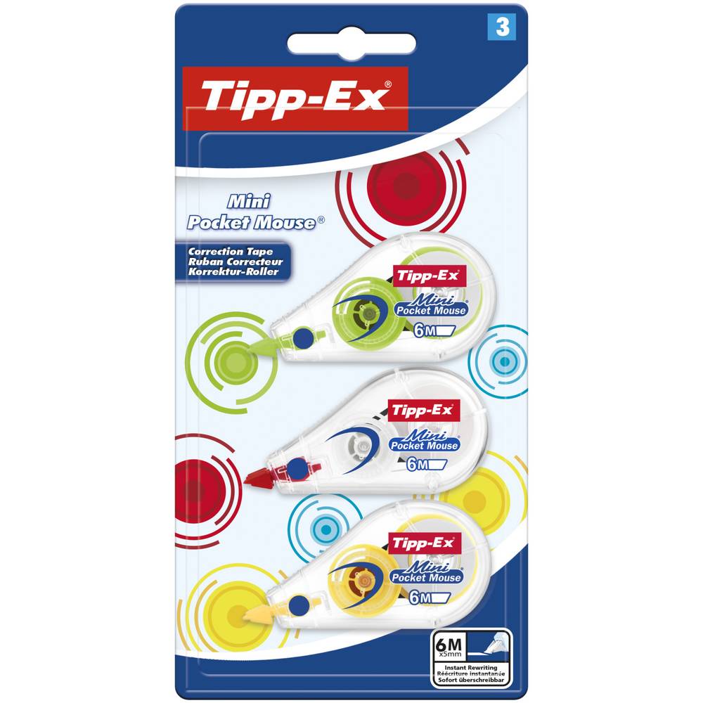 Bic - Tipp ex mini pocket mouse rubans correcteurs couleurs fantaisie assorties 6 m (3 pièces)