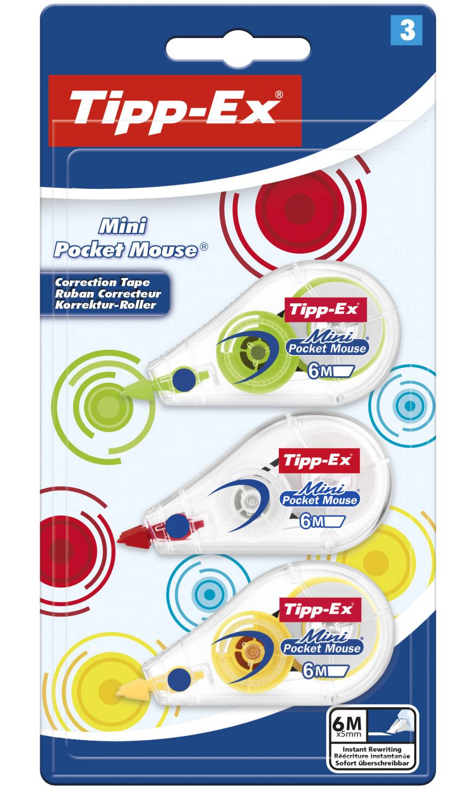 BiC - Tipp ex mini pocket mouse rubans correcteurs couleurs fantaisie assorties 6 m