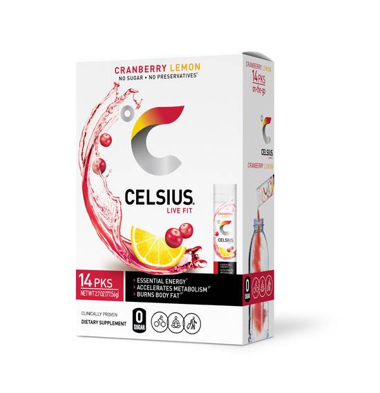 Celsius On-the-Go Cranberry Lemon Powder Packs, 14 CT