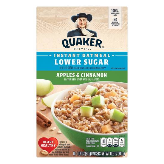 Quaker Lower Sugar Instant Oatmeal (apples-cinnamon) (10 ct)