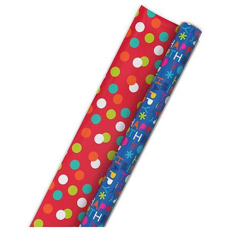 Hallmark Happy Birthday Blue & Red Dots Reversible Wrapping Paper