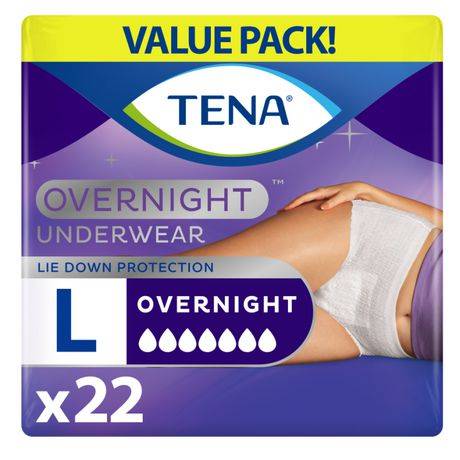 Tena Overnight Underwear With Lie Down Protection, L (22 ct)