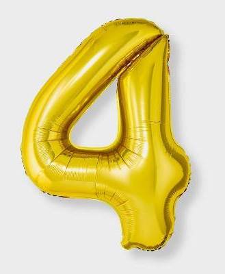Spritz Number 4 Foil Balloon, 34 in, Gold