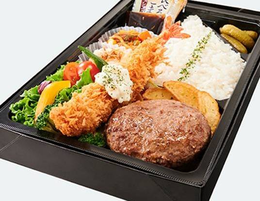 黒毛和牛ハンバーグと大海老フライ弁当 Domestic Black Beef Hamburg Steak & Large Fried Shrimp Bento Box
